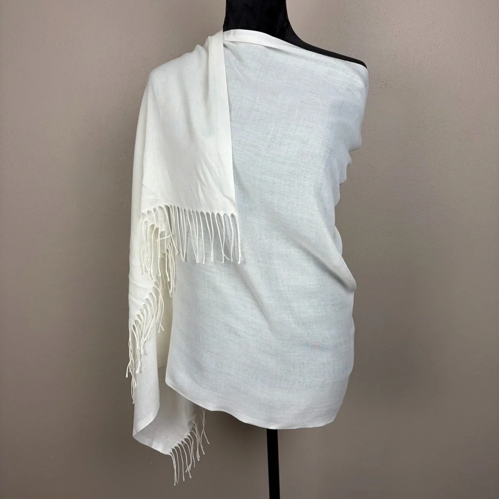 Off White Cream Pashmina Scarf Wrap Shawl Gauze Lightweight Tassel Fringe Solid